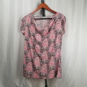 Tahari Short Sleeve Blouse Size S Pink/White/Black